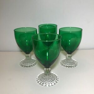 Vintage Anchor Hocking Green Glass Bubbled Feet Goblet Glasses Set/4